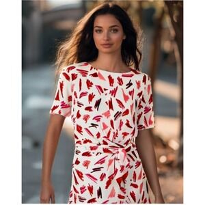 Rachel Antonoff Dress Size 6 Small Midi Tester Print Short Sleeve Line Zip GUC